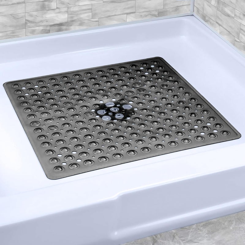 ADO Shower Mat Non Slip, 21x21 inch Square Shower Mats for Inside Shower, Anti-Slip Safety Bathroom Mat with Strong Secure Suction Cups and Drain Holes, Machine Washable (Black) - Image 2